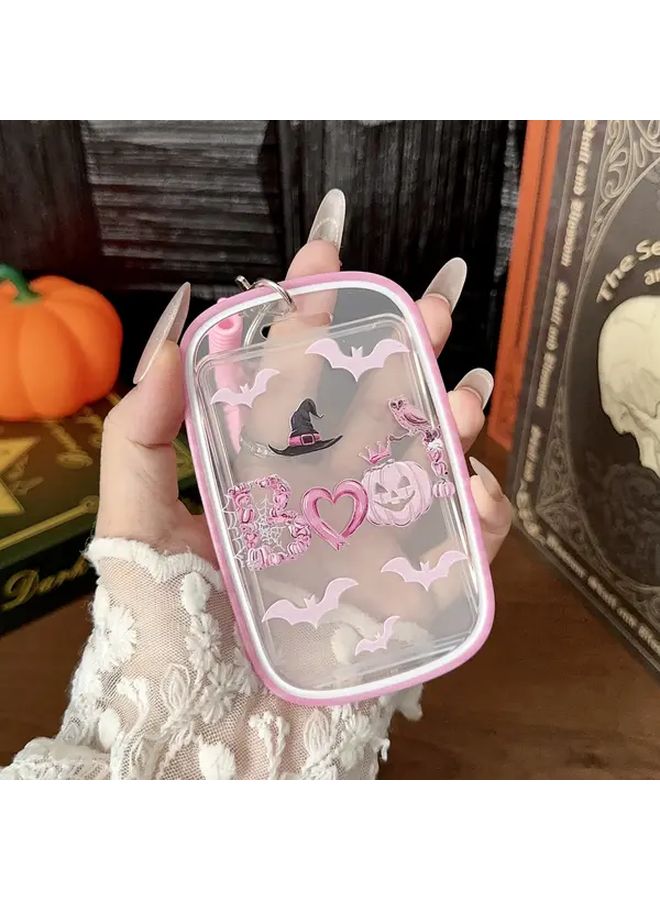 Pink Bat Pumpkin Head TPU Card Holder Keychain Slide Cover Halloween Gift - Image 3